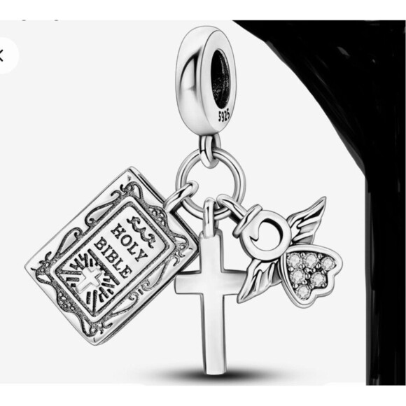 3 In One Holly Bible/Cross/Charm Faith S925 Silver Gift Believer God Christian - Picture 2 of 3